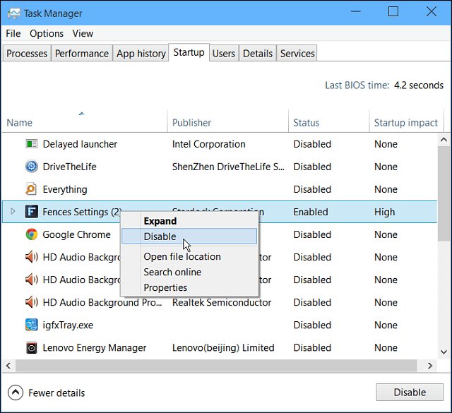 Slow Startup Process windows 10