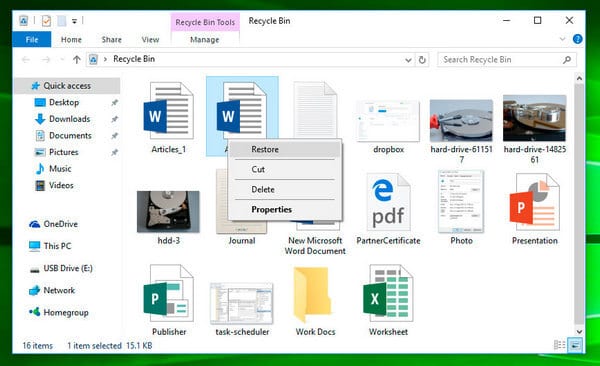 Recover deleted files from Recycle Bin