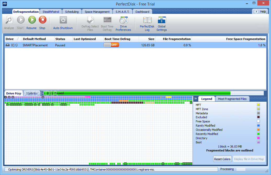 PerfectDisk software for disk defrag