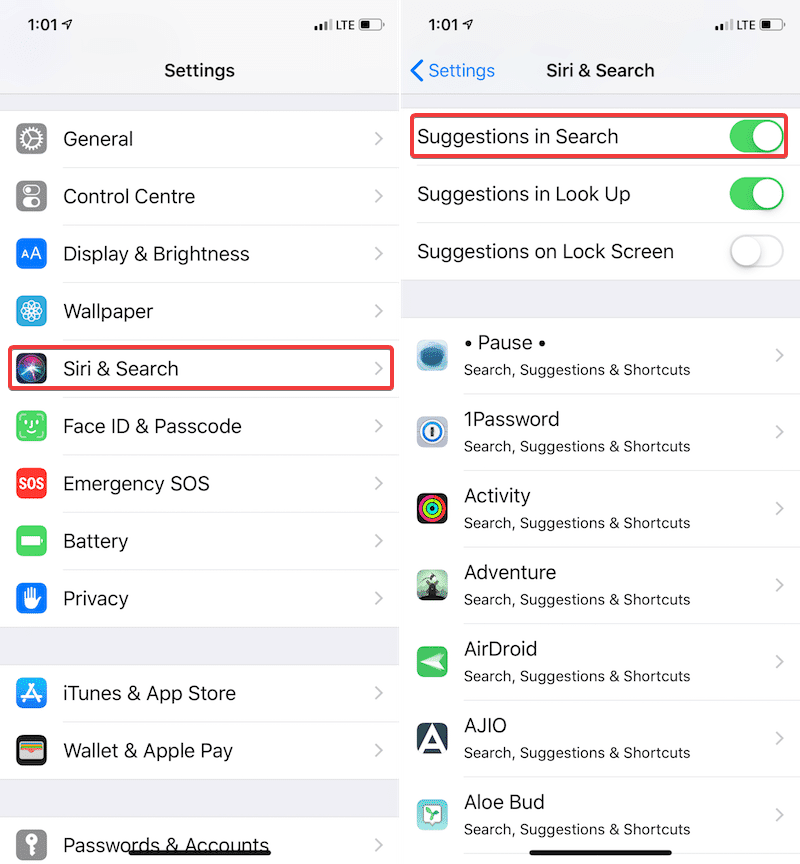 iOS Disable Siri Suggestions Lock Screen