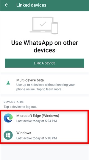 logged devices option