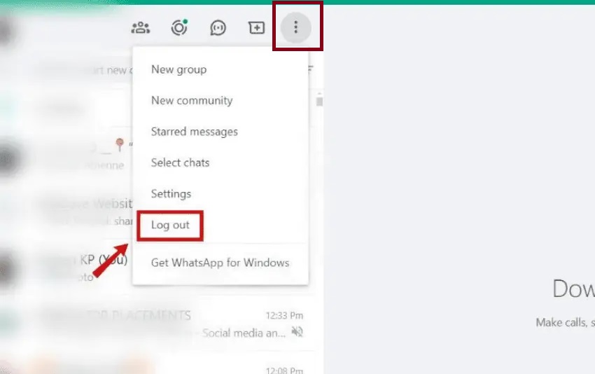 three dot and Whatsapp log out options