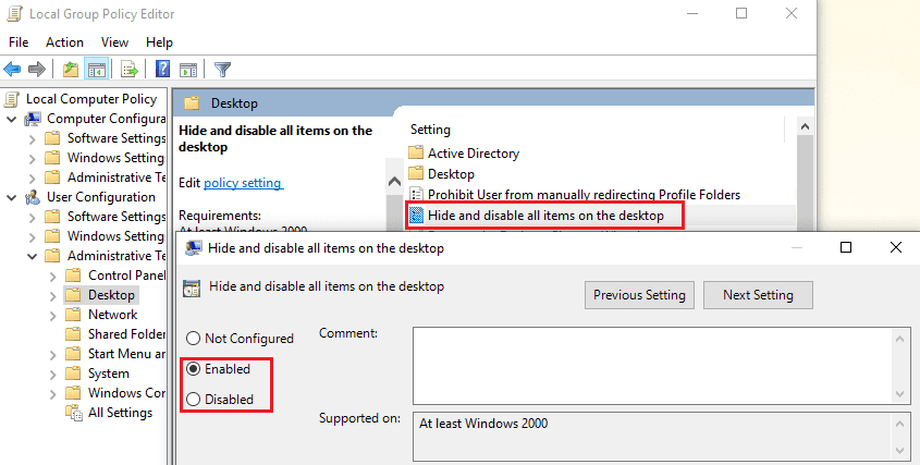 Group policy edit to show hide desktop items