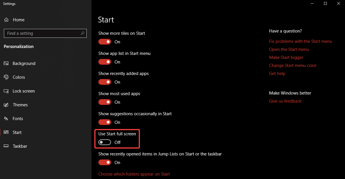 start full screen mode