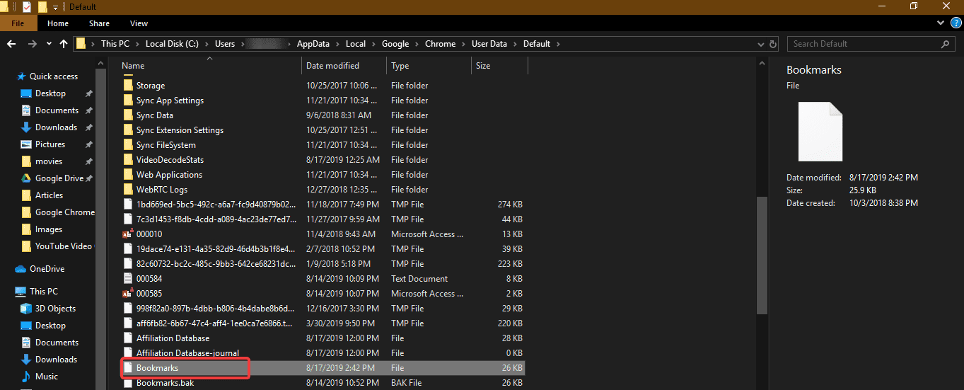 windows explorer - google chrome bookmarks