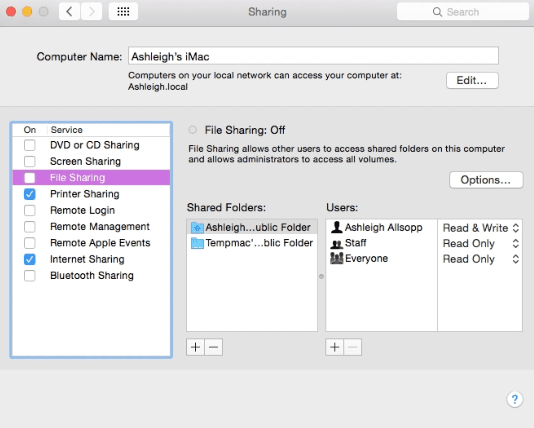 manage sharing mac