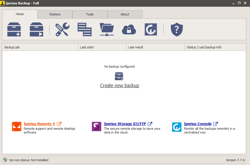 Iperius Backup user interface
