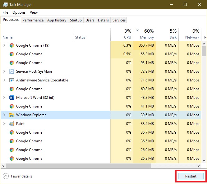 Restart Windows Explorer