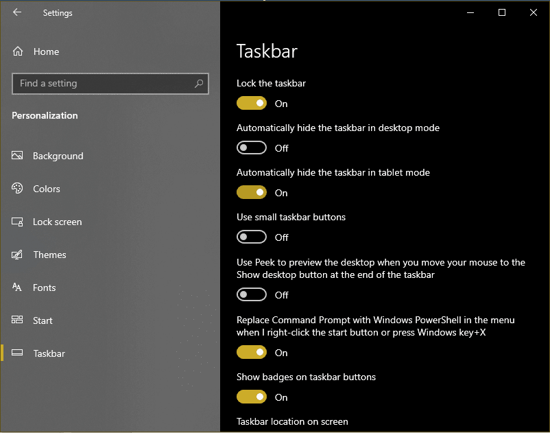 taskbar settings