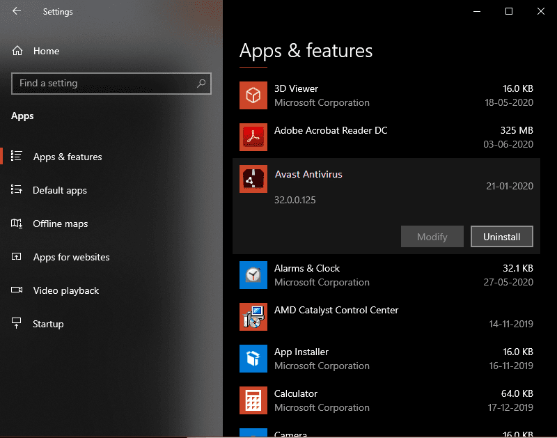 Uninstall antivirus software