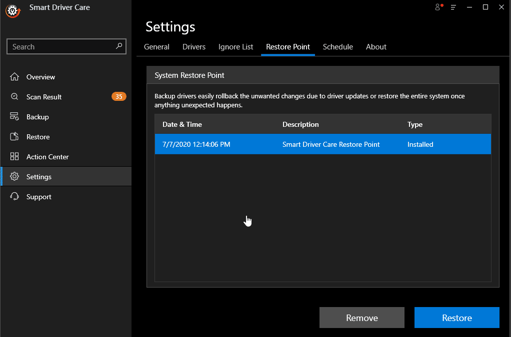 Restore Point In Smart Driver Care