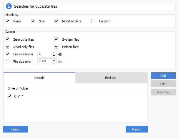 CCleaner to find and remove duplicate files