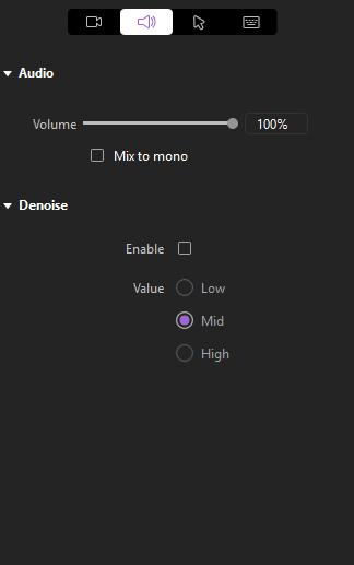 Denoise and audio menu