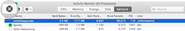 Activity Monitor stop button mDNSResponder