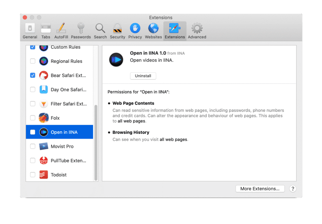 Safari extensions