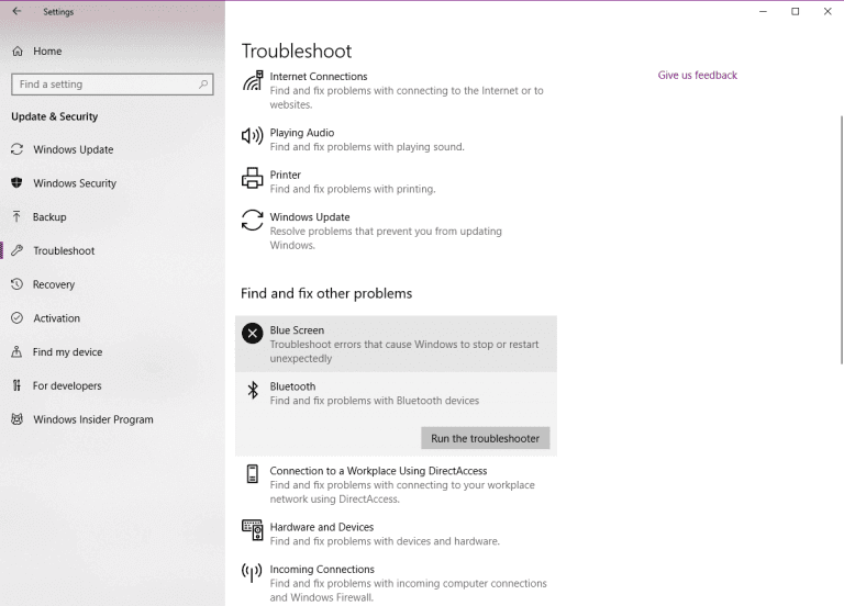 Start Troubleshooter