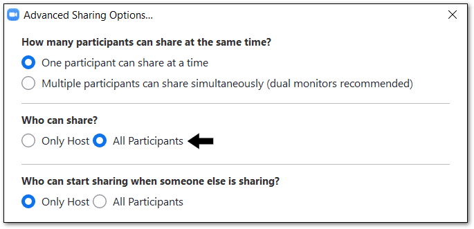 advanced sharing option