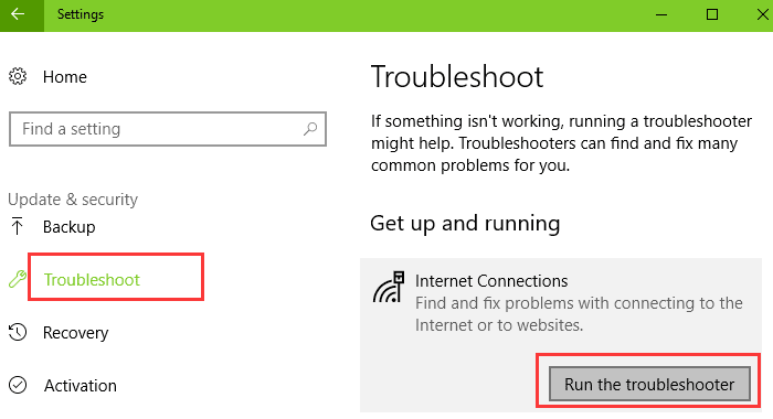 Internet Troubleshooter
