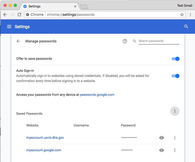saved passwords