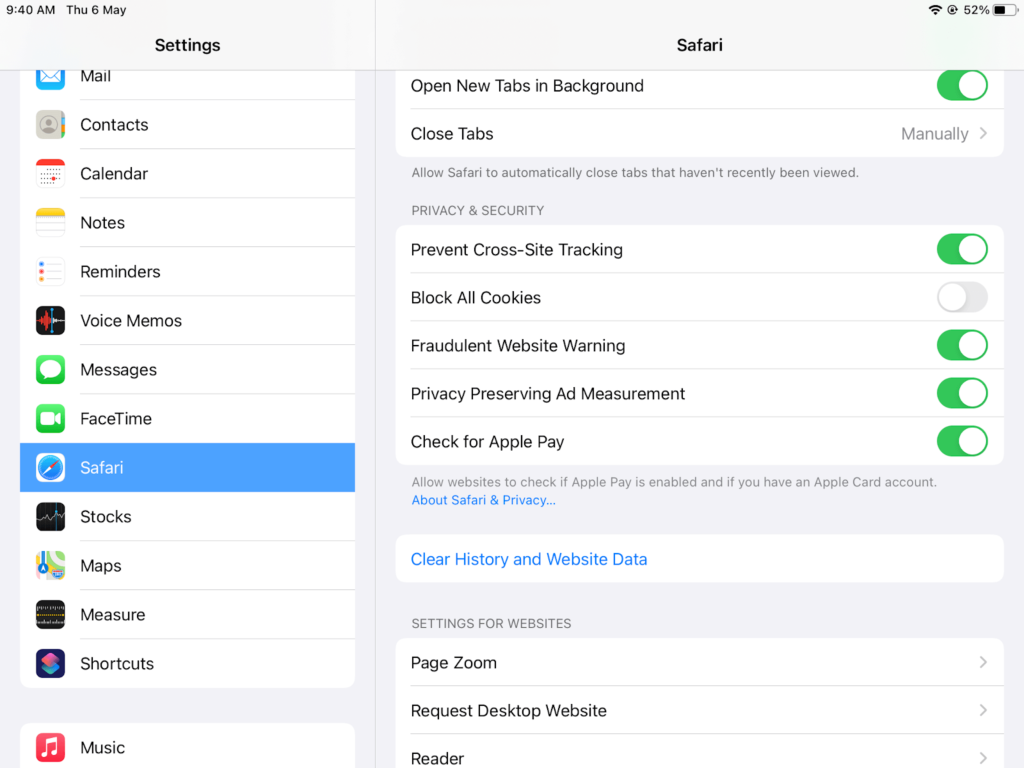 Safari option