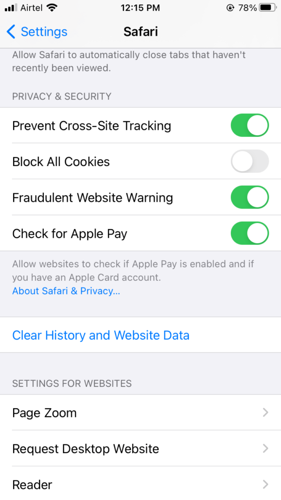 clear history & website data
