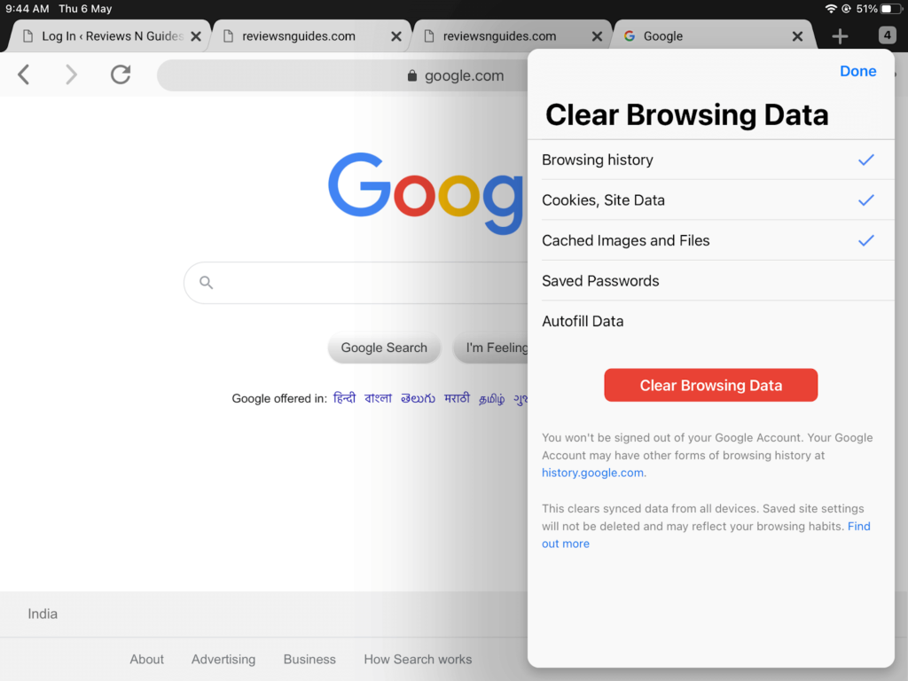 Clear Browsing Data