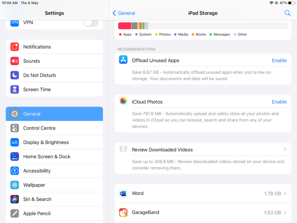 iPhone or iPad storage