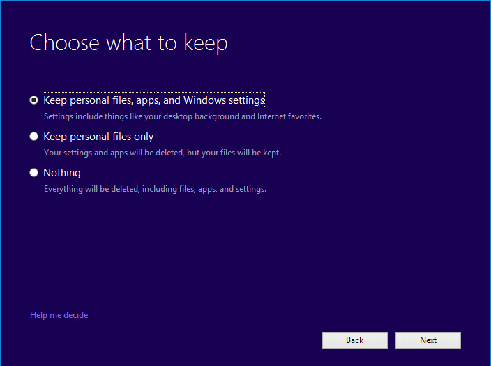 personal files, apps, and Windows settings