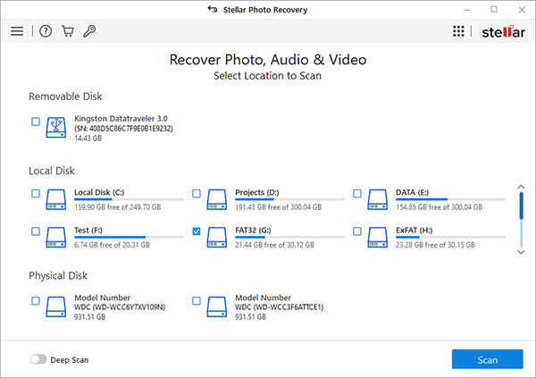 select drive to scan