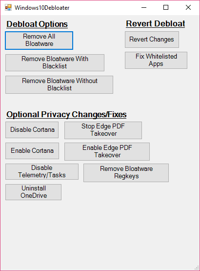 Windows 10 Debloater app