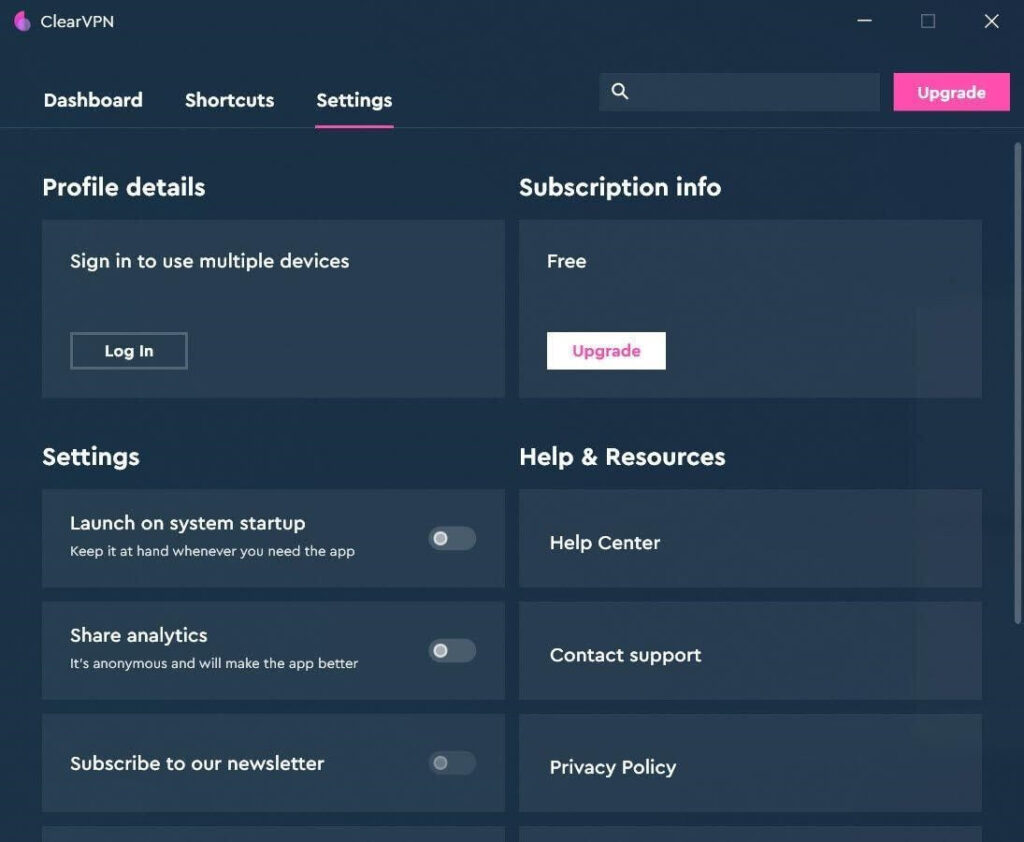 clearvpn settings