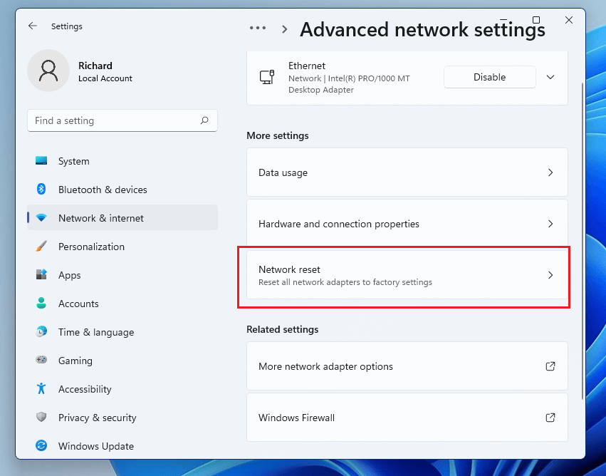 Advanced network settings