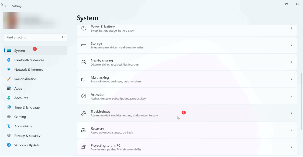 Troubleshoot option