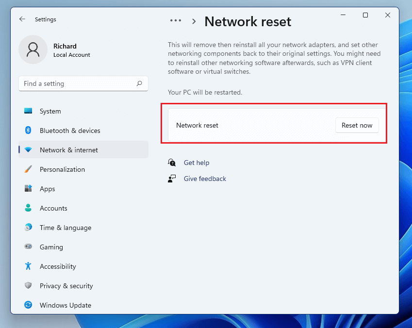 Network reset