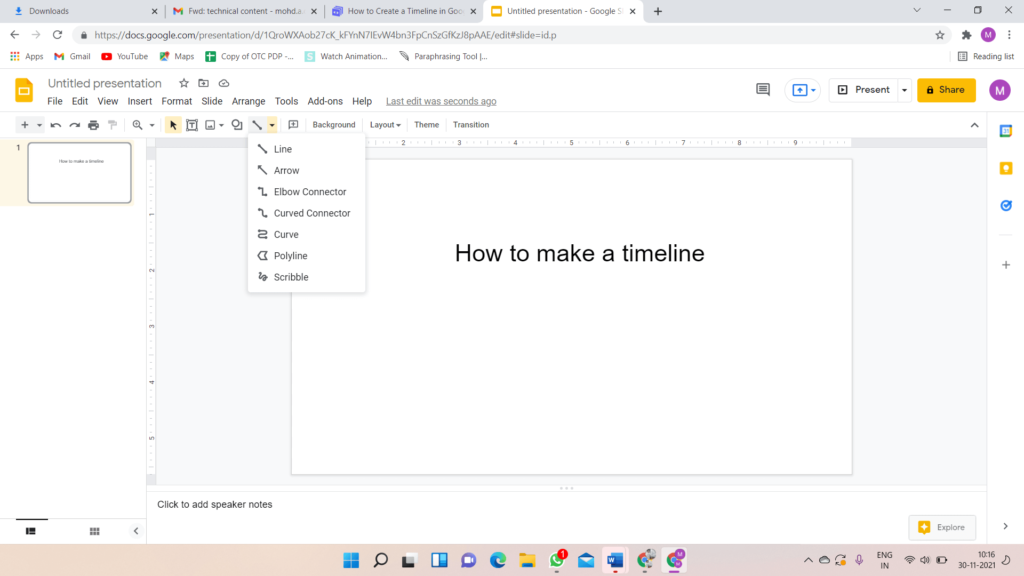 Create a timeline axis