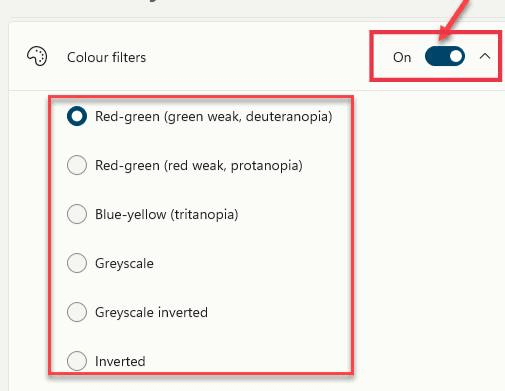 Color Filters settings