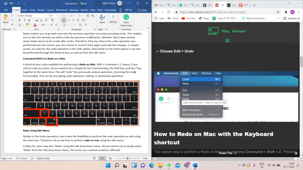 Redo Using Edit Menu