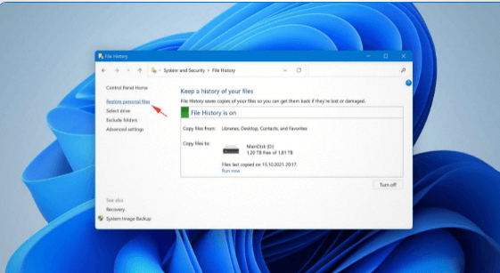 Restore personal files