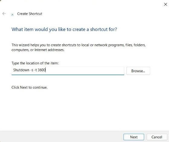 Shutdown -s -t 3600