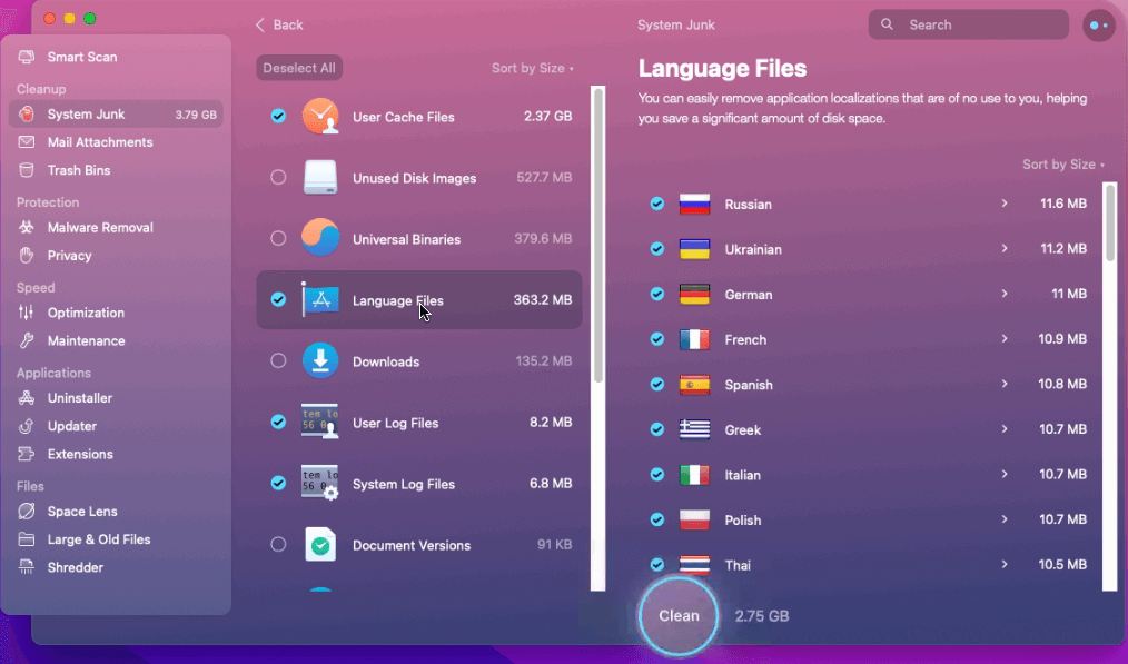 Delete Unnecessary Language Files
