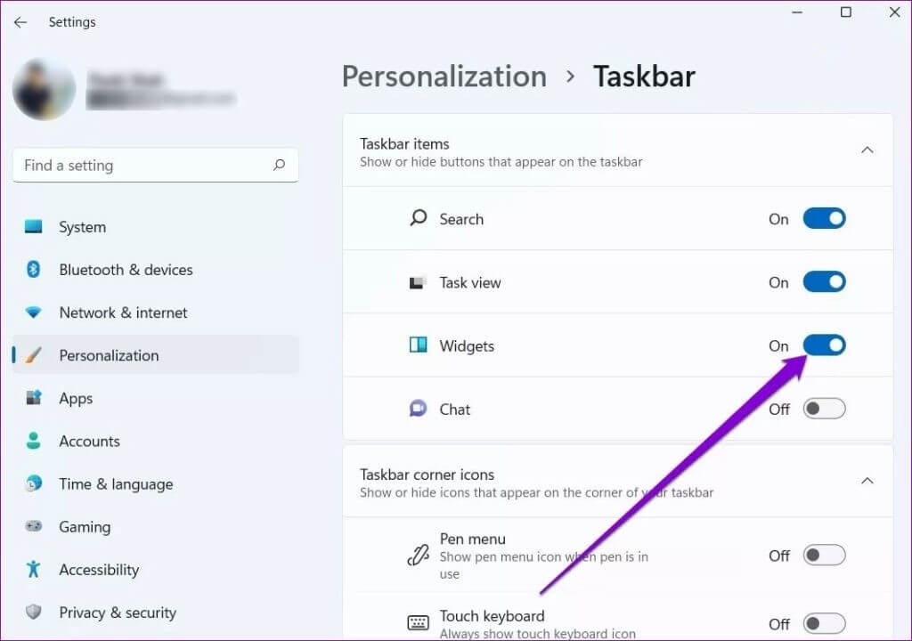 Taskbar settings