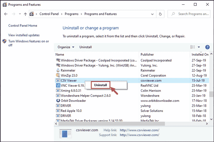 uninstall program