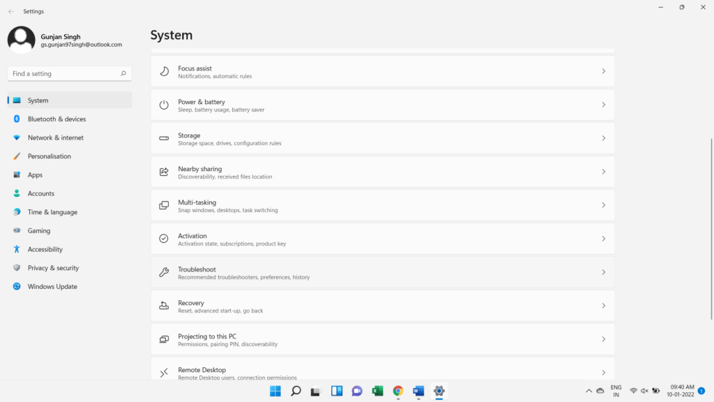 System tab