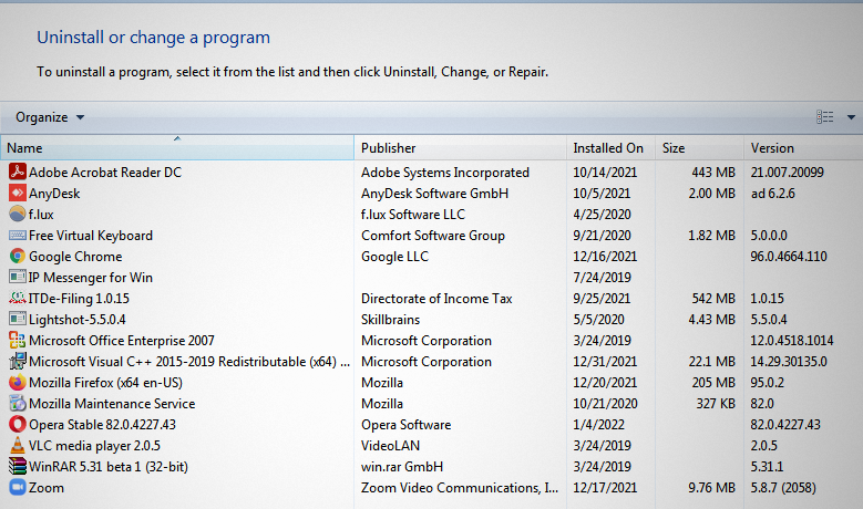 unistall program