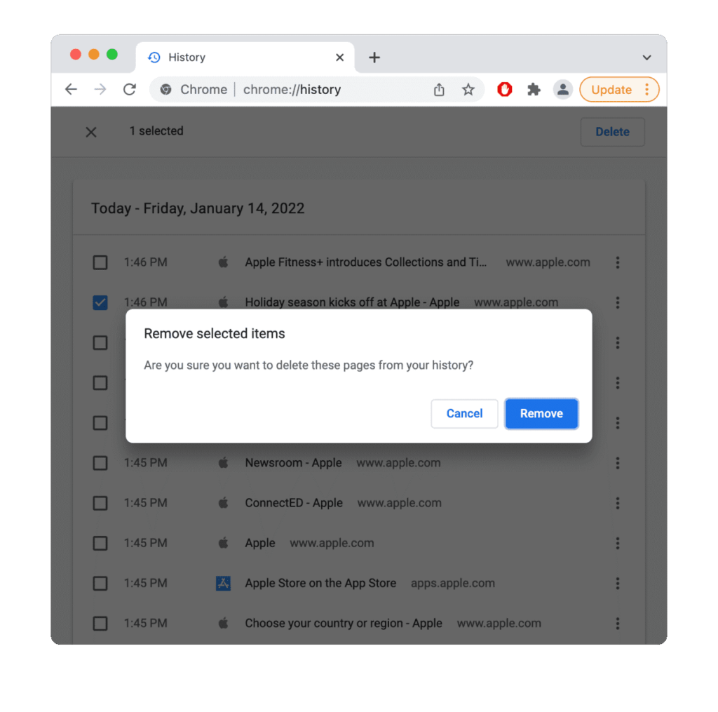 Remove Specific Chrome Pages