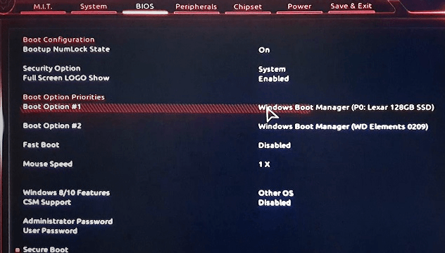 BIOS settings