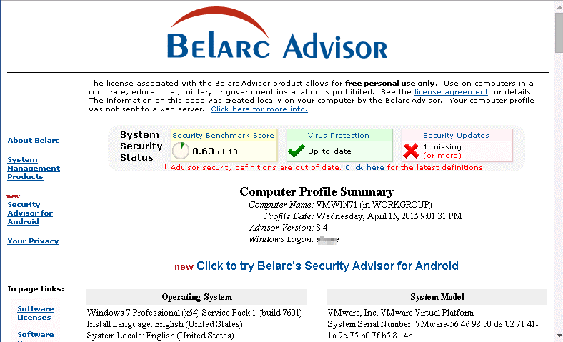 Belarc Advisor