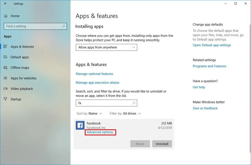Apps & Features