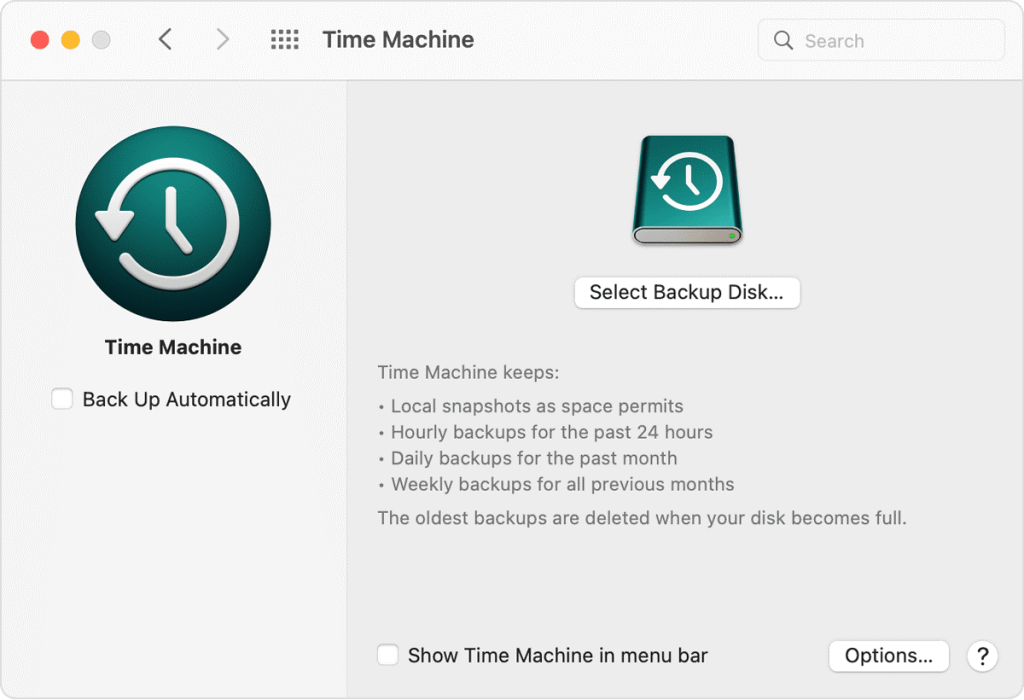 Backup Disk option