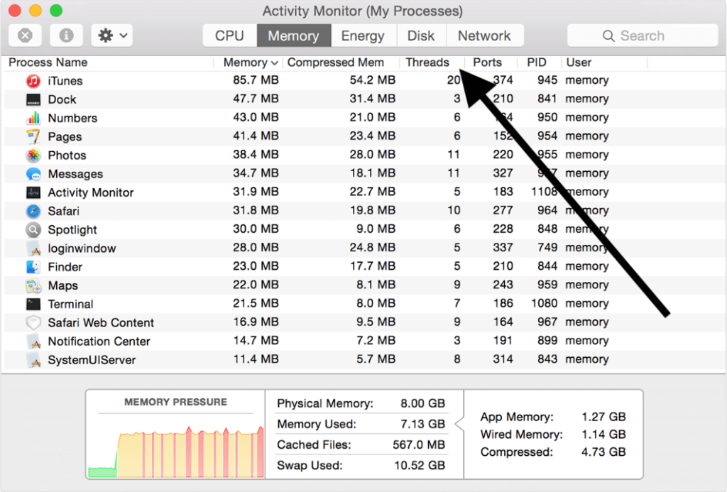 Memory tab